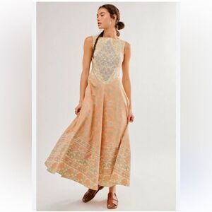 Free People Peach and Cream Printed Maxi Dress